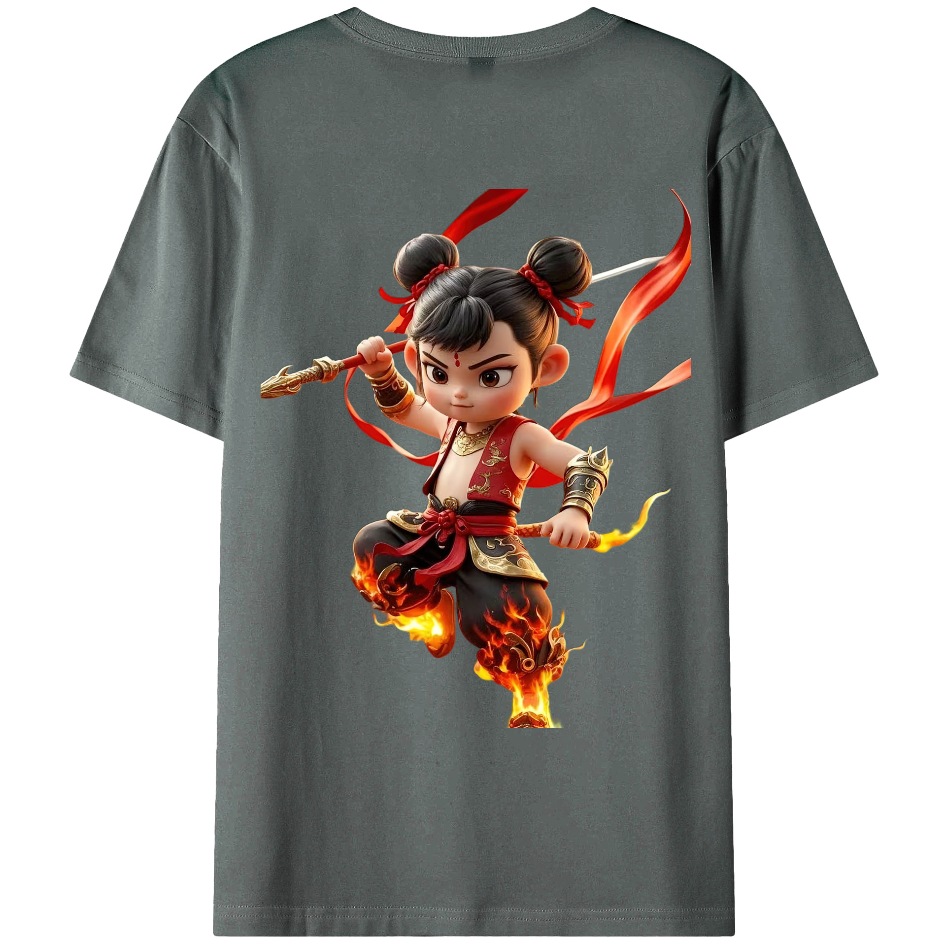 （画像用） Ne Zha 2 ナタ 魔童の大暴れ 綿100％ メンズ半袖Tシャツ（バックプリント） 通気性